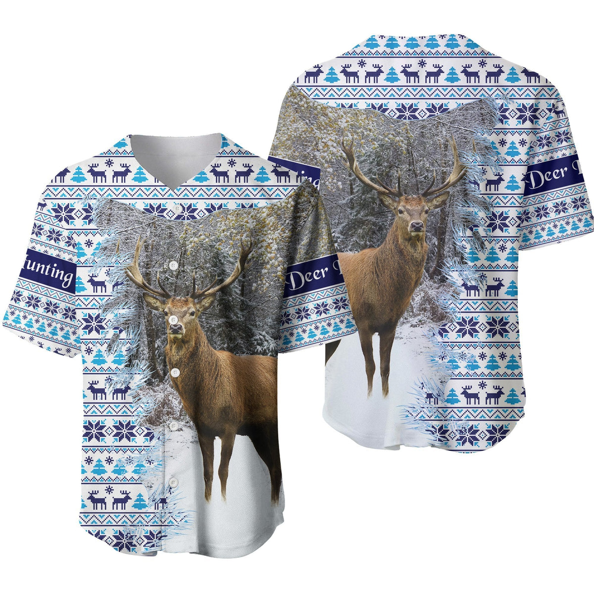 Dear Hunting Christmas Baseball Jersey - White LT8 - Wonder Print Shop