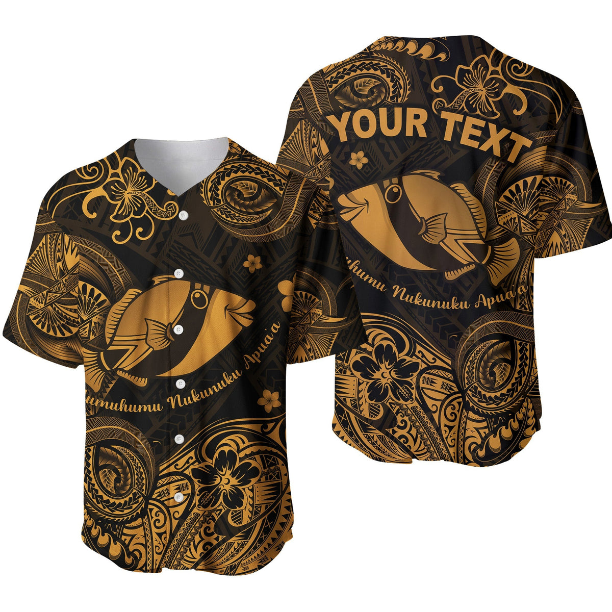 (Custom Personalised) Hawaii State Fish: Humuhumu Nukunuku Apua'a Polynesian Baseball Jersey Unique Style - Gold LT8 - Wonder Print Shop