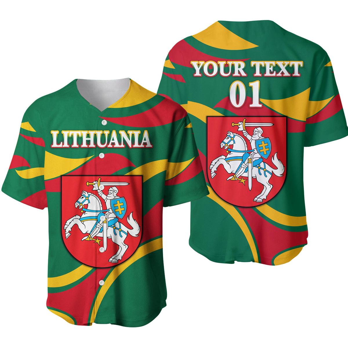 (Custom Personalised) Lithuania Baseball Jersey Coat Of Arms Lietuva Sporty Style LT8 - Wonder Print Shop