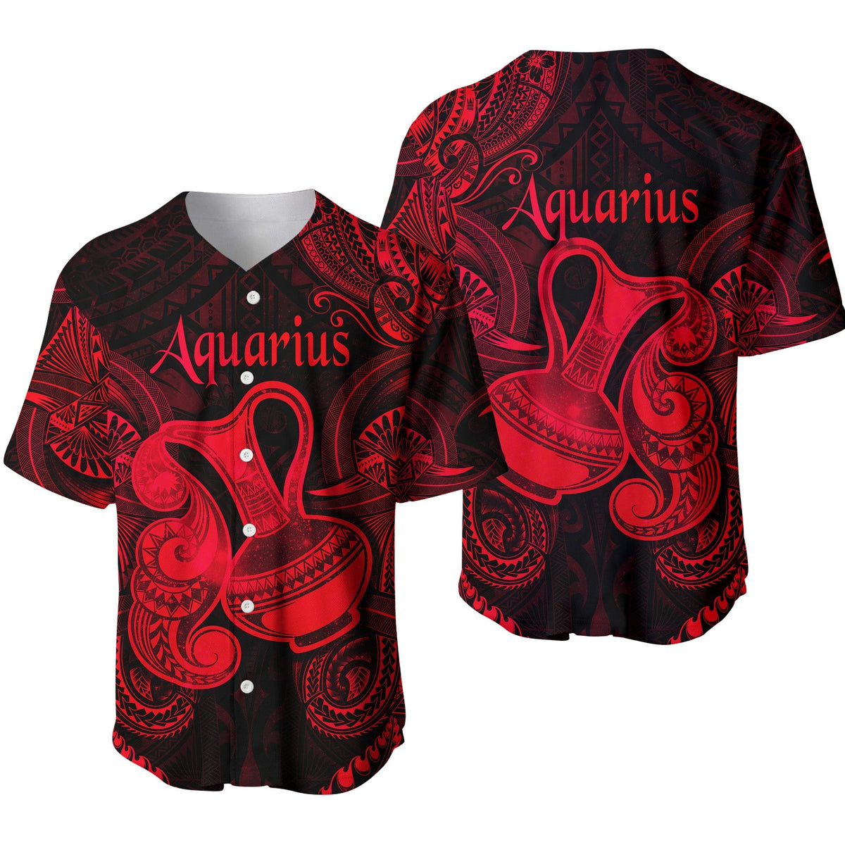 Aquarius Zodiac Polynesian Baseball Jersey Unique Style - Red LT8 - Wonder Print Shop