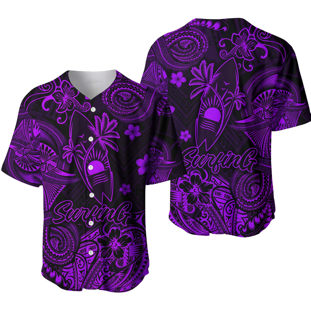 Hawaii Surfing Polynesian Baseball Jersey Unique Style - Purple LT8 - Wonder Print Shop
