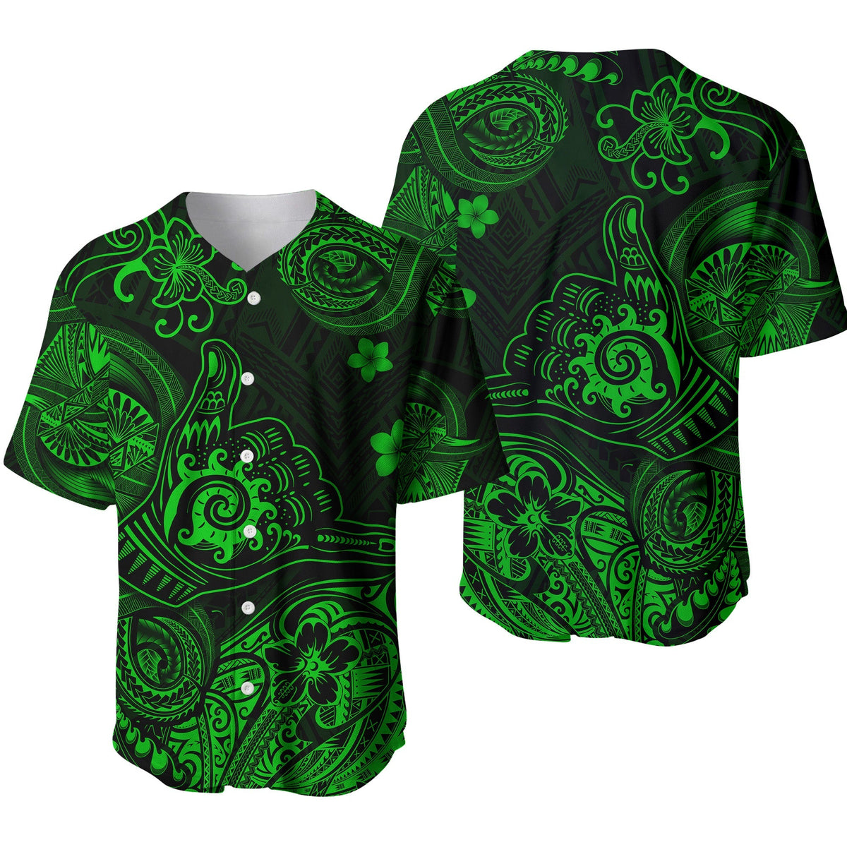 Hawaii Shaka Polynesian Baseball Jersey Unique Style - Green LT8 - Wonder Print Shop