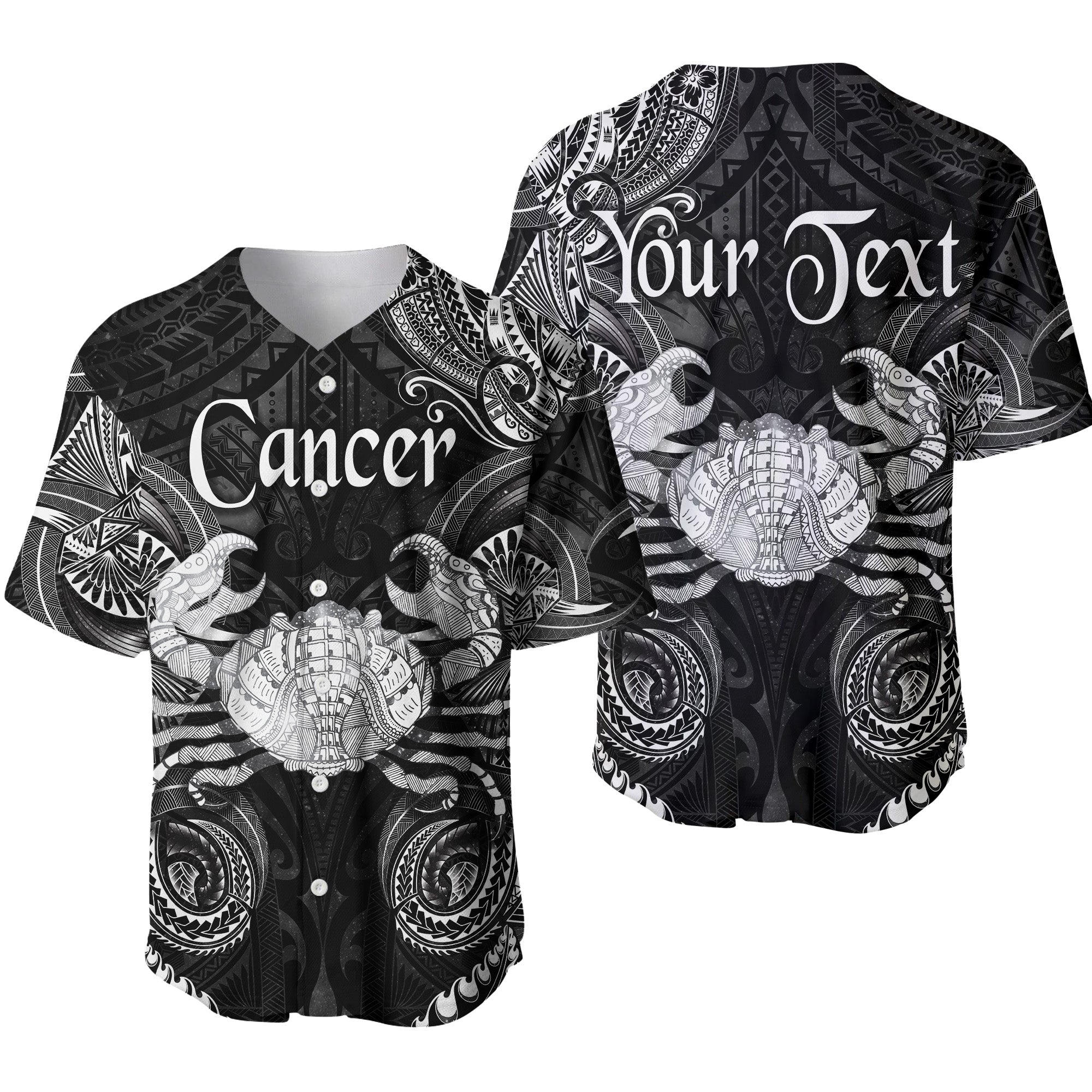 (Custom Personalised) Cancer Zodiac Polynesian Baseball Jersey Unique Style - Black LT8 - Wonder Print Shop