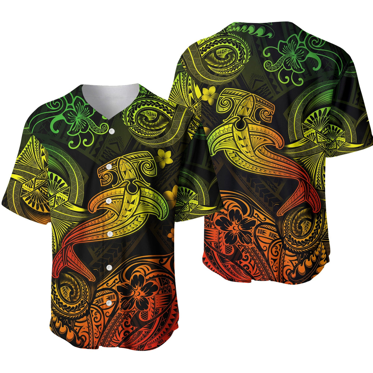 Hawaii Hammer Shark Polynesian Baseball Jersey Unique Style - Reggae LT8 - Wonder Print Shop
