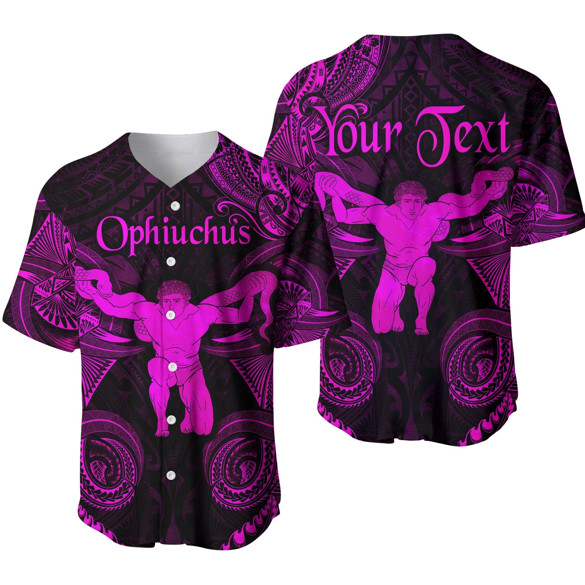 (Custom Personalised) Ophiuchus Zodiac Polynesian Baseball Jersey Unique Style - Pink LT8 - Wonder Print Shop