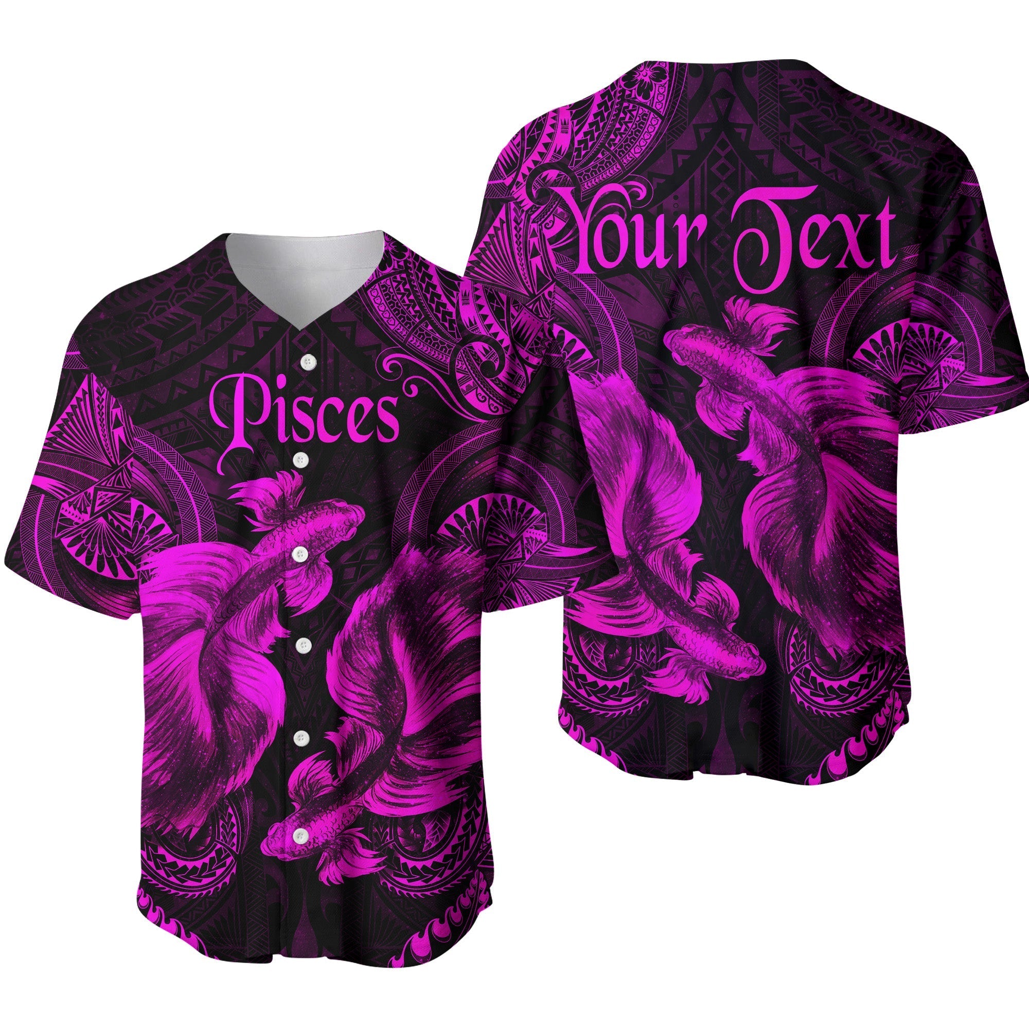 (Custom Personalised) Pisces Zodiac Polynesian Baseball Jersey Unique Style - Pink LT8 - Wonder Print Shop