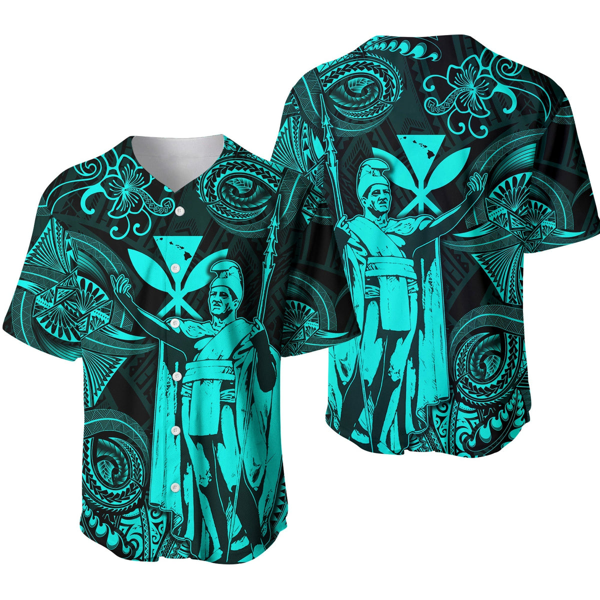 Hawaii King Kamehameha Map Polynesian Baseball Jersey Kanaka Maoli Unique Style - Turquoise LT8 - Wonder Print Shop