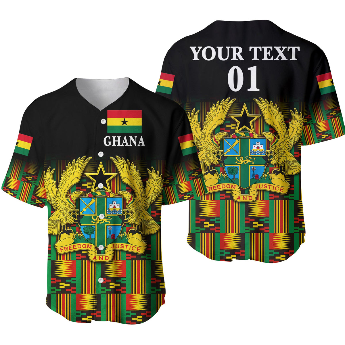 (Custom Personalised) Ghana Baseball Jersey Coat Of Arms Kente Pride LT8 - Wonder Print Shop