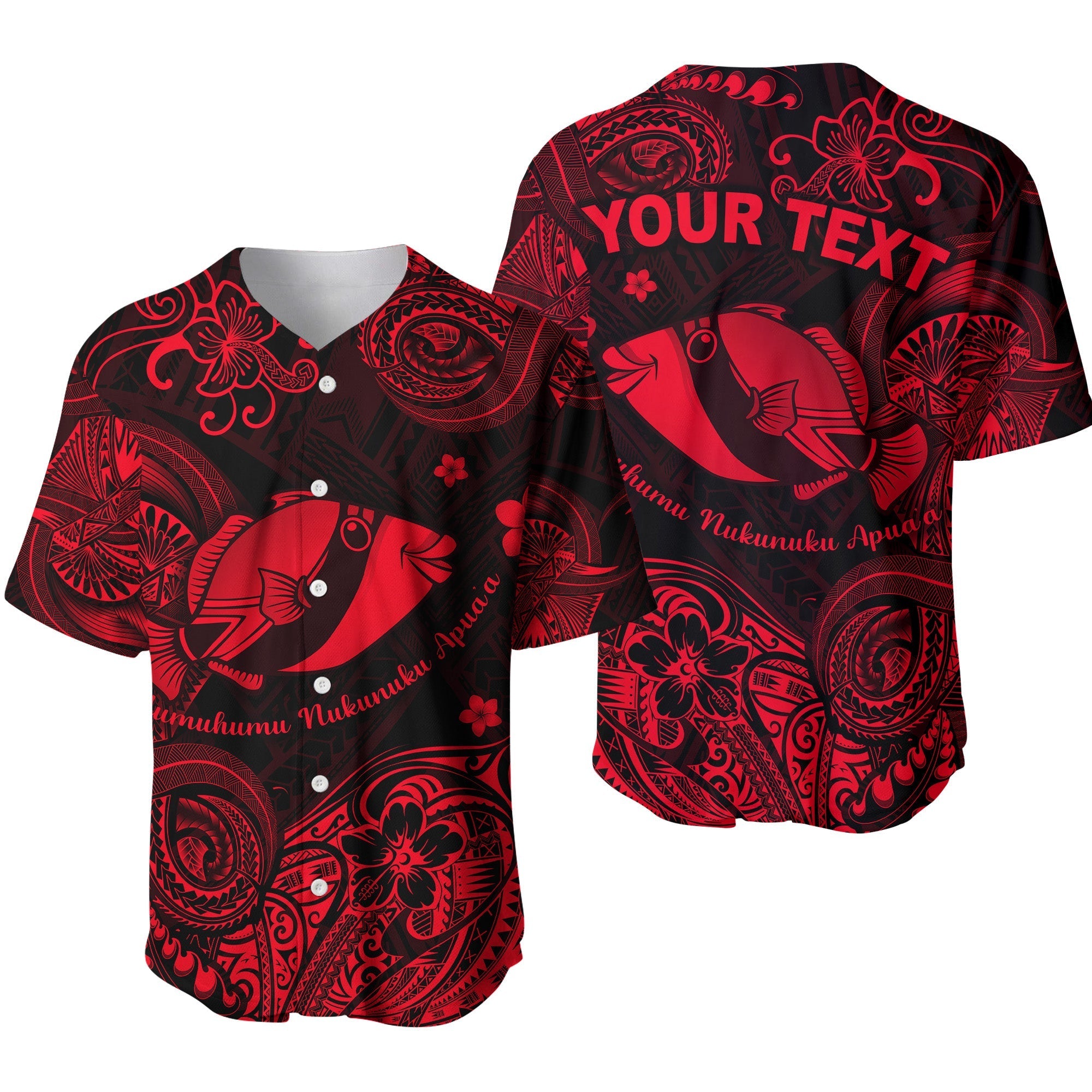 (Custom Personalised) Hawaii State Fish: Humuhumu Nukunuku Apua'a Polynesian Baseball Jersey Unique Style - Red LT8 - Wonder Print Shop