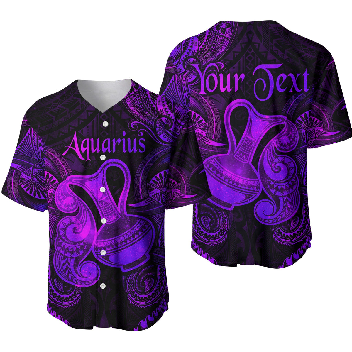 (Custom Personalised) Aquarius Zodiac Polynesian Baseball Jersey Unique Style - Purple LT8 - Wonder Print Shop