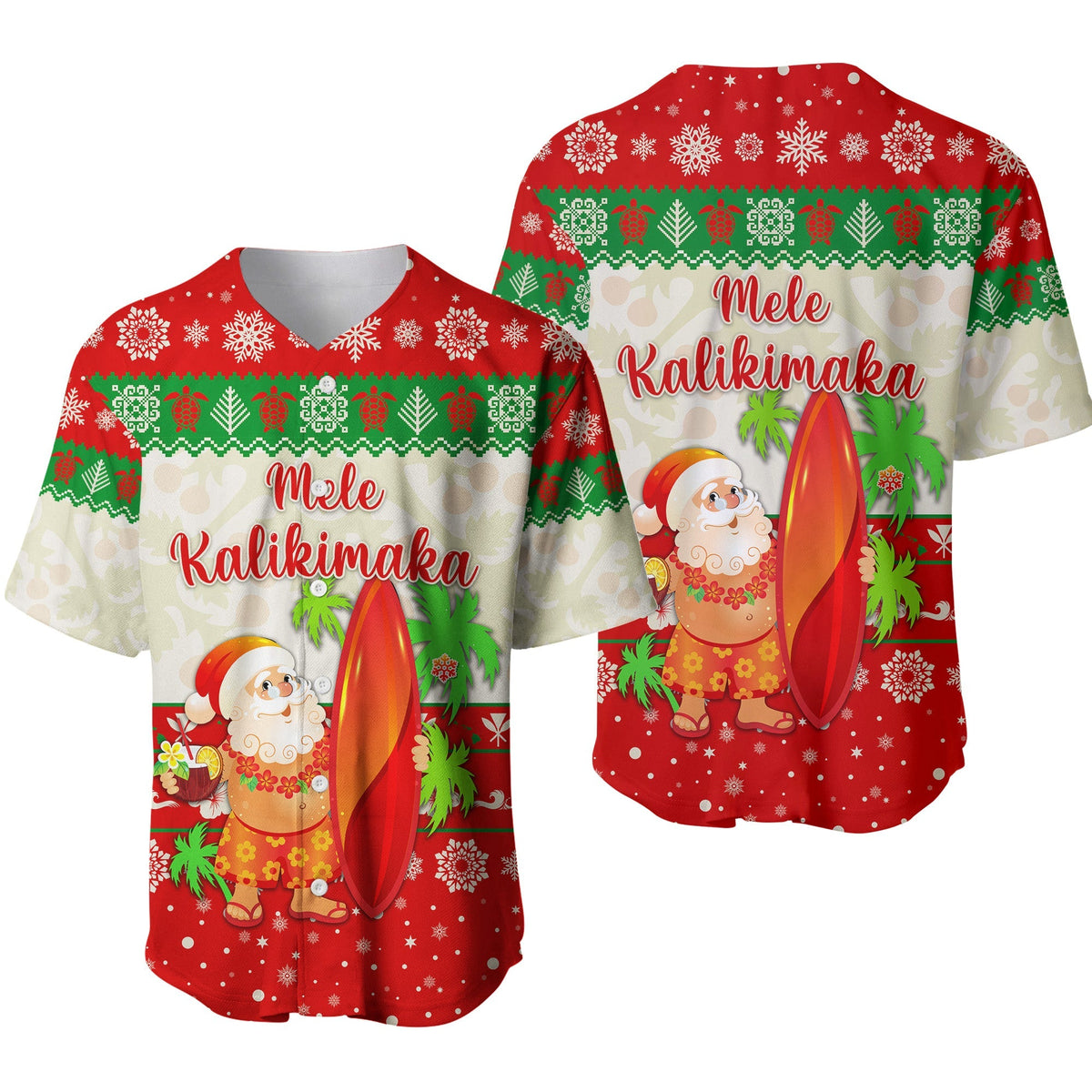 Hawaii Christmas Baseball Jersey Santa Claus Surfing Simple Style - Beige Red LT8 - Wonder Print Shop