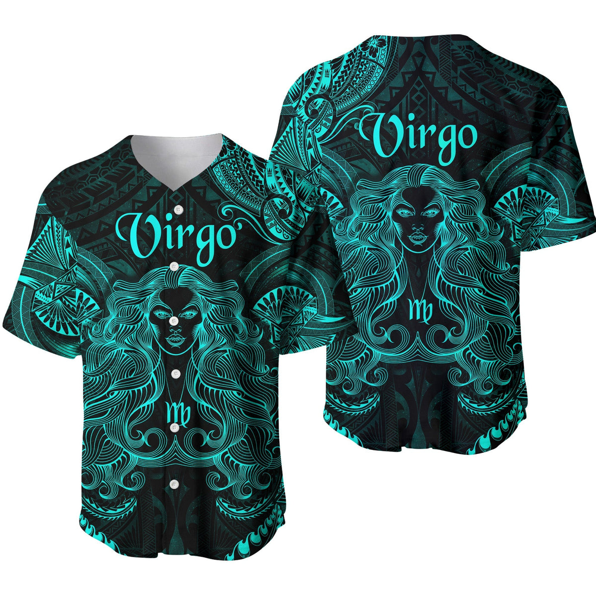 Virgo Zodiac Polynesian Baseball Jersey Unique Style - Turquoise LT8 - Wonder Print Shop