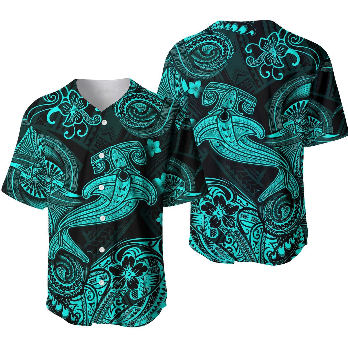 Hawaii Hammer Shark Polynesian Baseball Jersey Unique Style - Turquoise LT8 - Wonder Print Shop