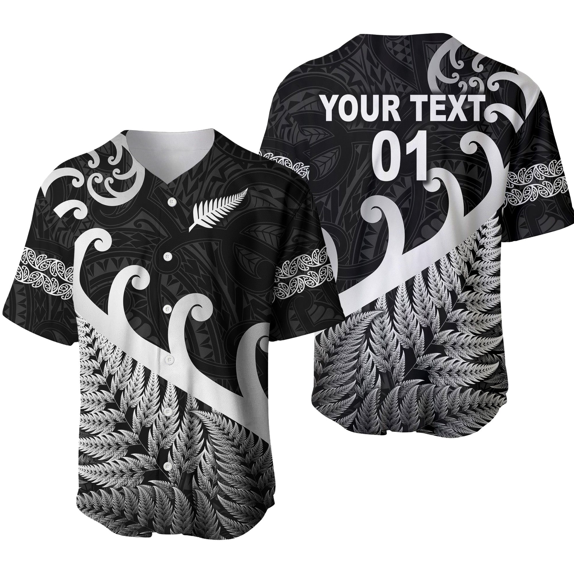 custom-personalised-new-zealand-rugby-maori-baseball-jersey-silver-fern-koru-vibes-black