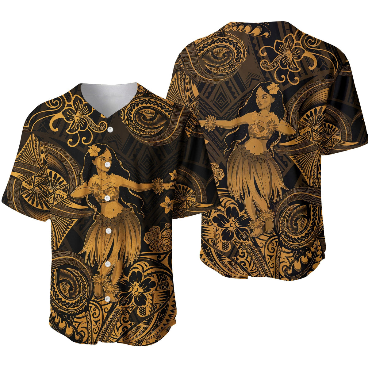 Hawaii Hula Girl Polynesian Baseball Jersey Unique Style - Gold LT8 - Wonder Print Shop