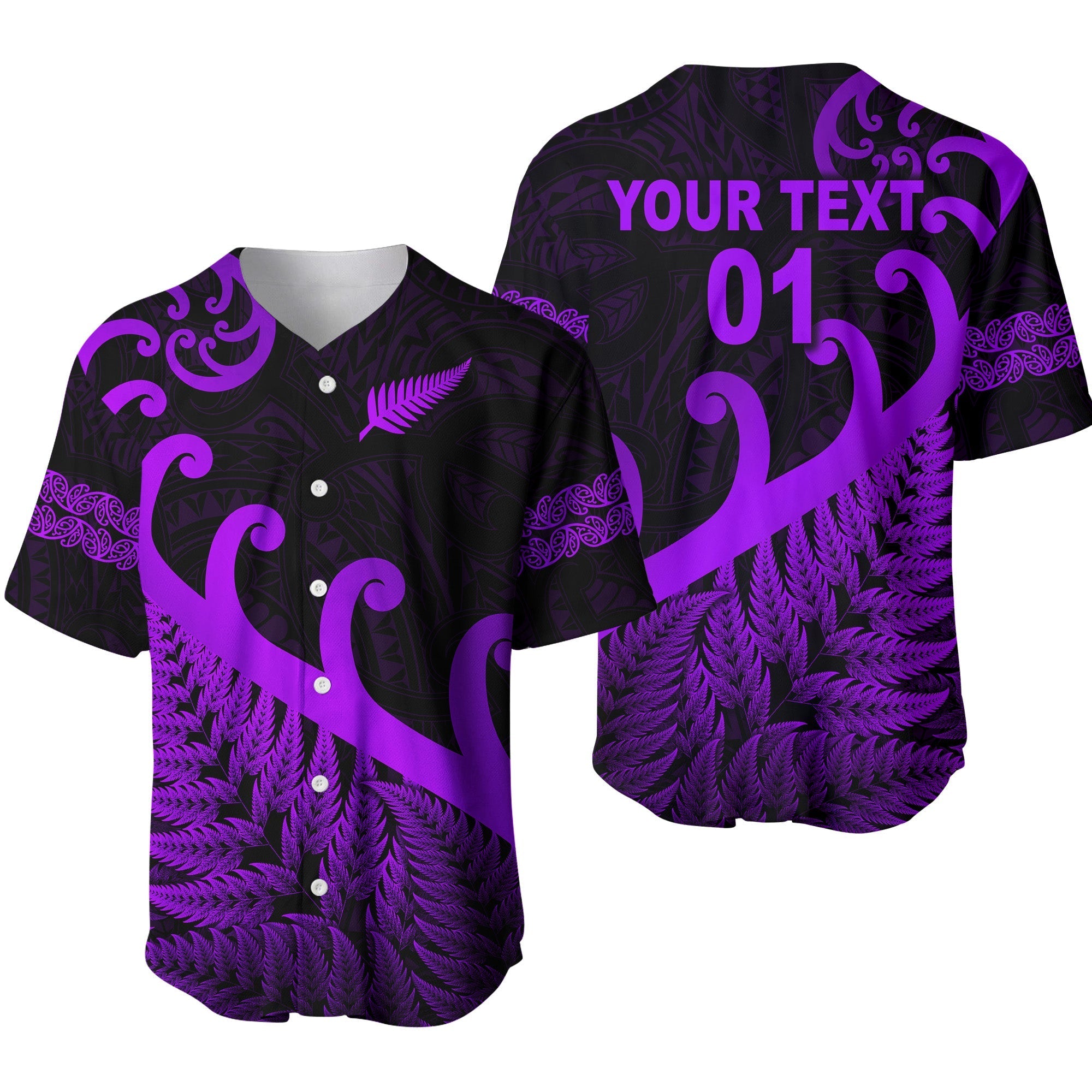 custom-personalised-new-zealand-rugby-maori-baseball-jersey-silver-fern-koru-vibes-purple