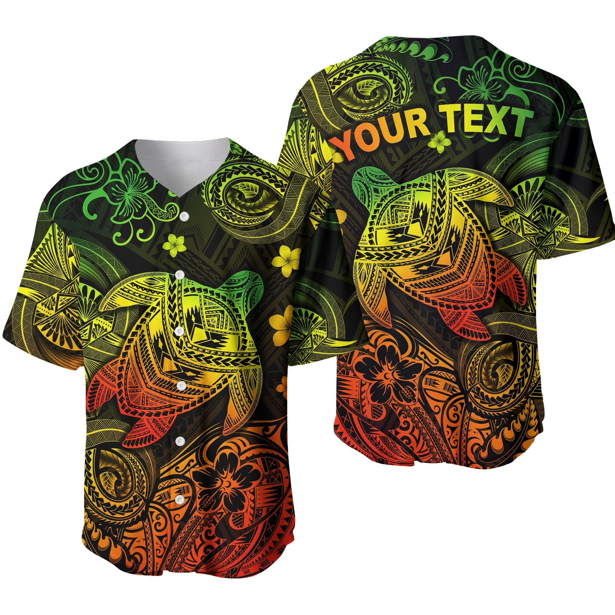 (Custom Personalised) Hawaii Turtle Polynesian Baseball Jersey Plumeria Flower Unique Style - Reggae LT8 - Wonder Print Shop