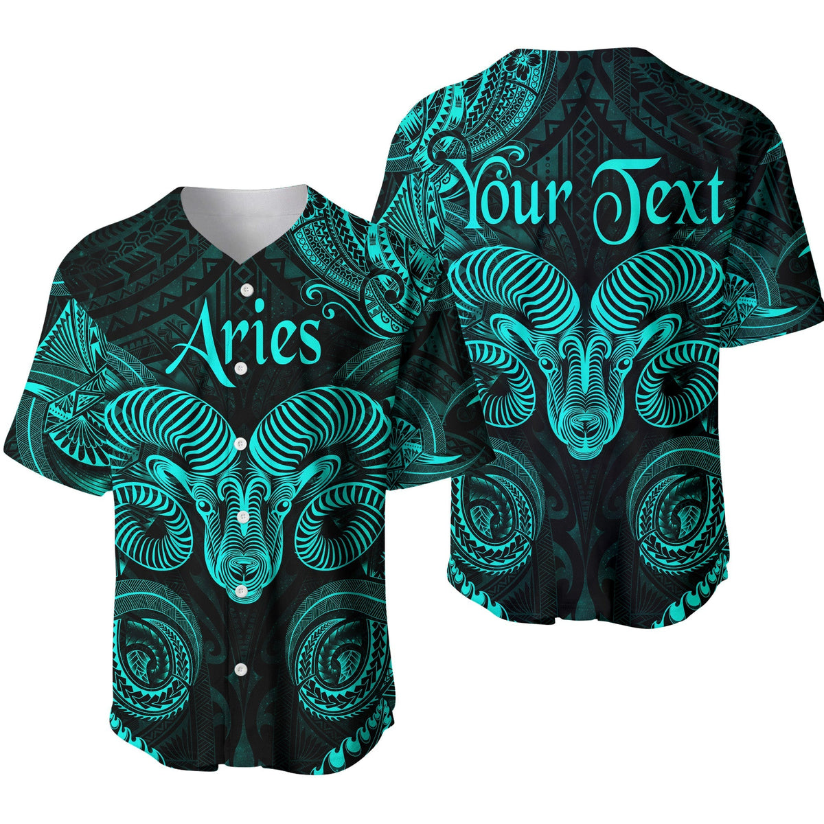 (Custom Personalised) Aries Zodiac Polynesian Baseball Jersey Unique Style - Turquoise LT8 - Wonder Print Shop