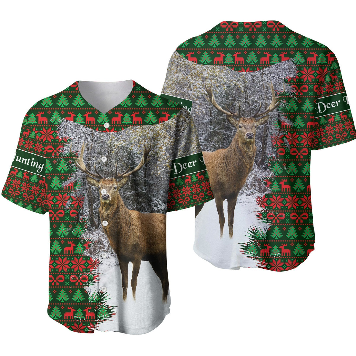 Dear Hunting Christmas Baseball Jersey - Green LT8 - Wonder Print Shop