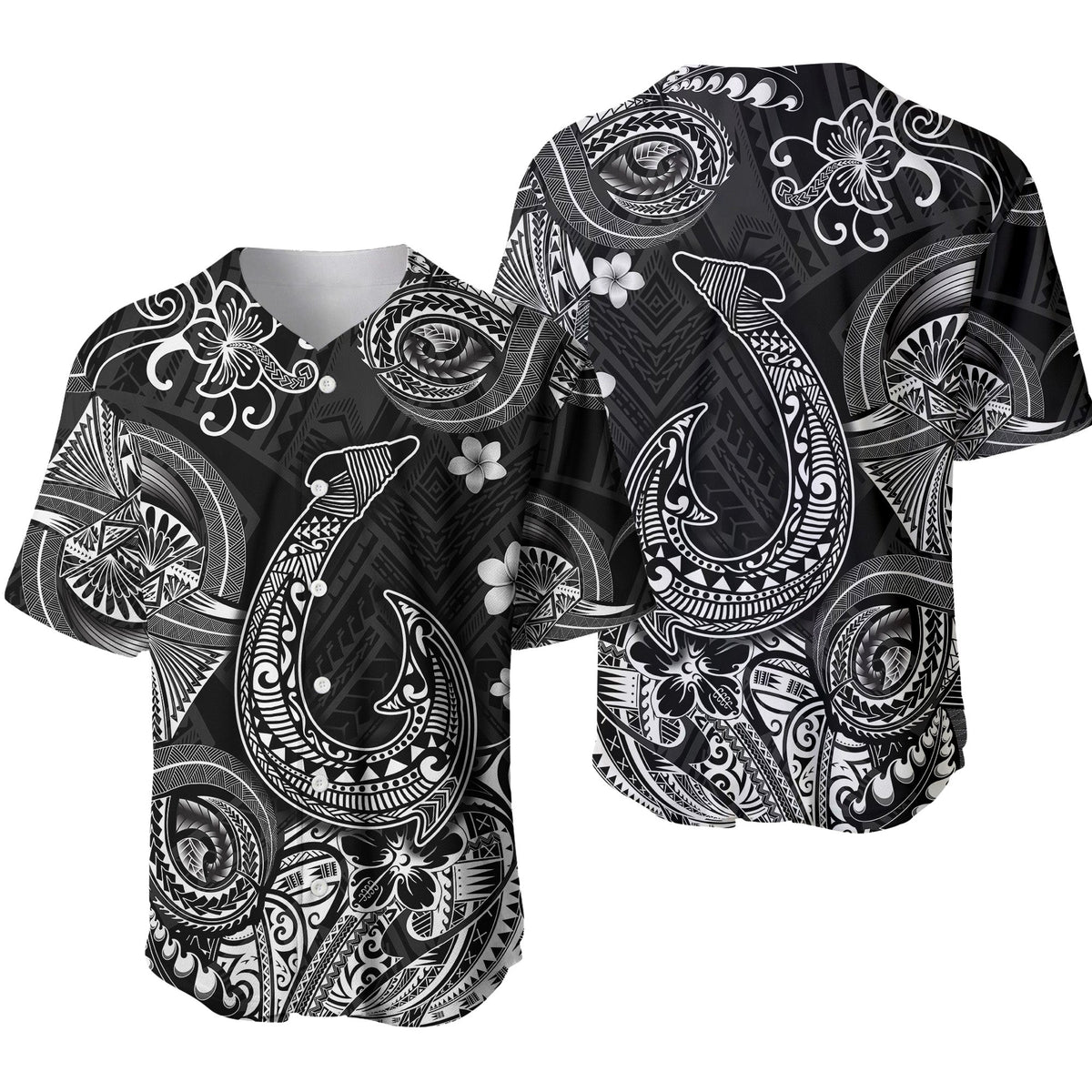 Hawaii Fish Hook Polynesian Baseball Jersey Unique Style - Black LT8 - Wonder Print Shop