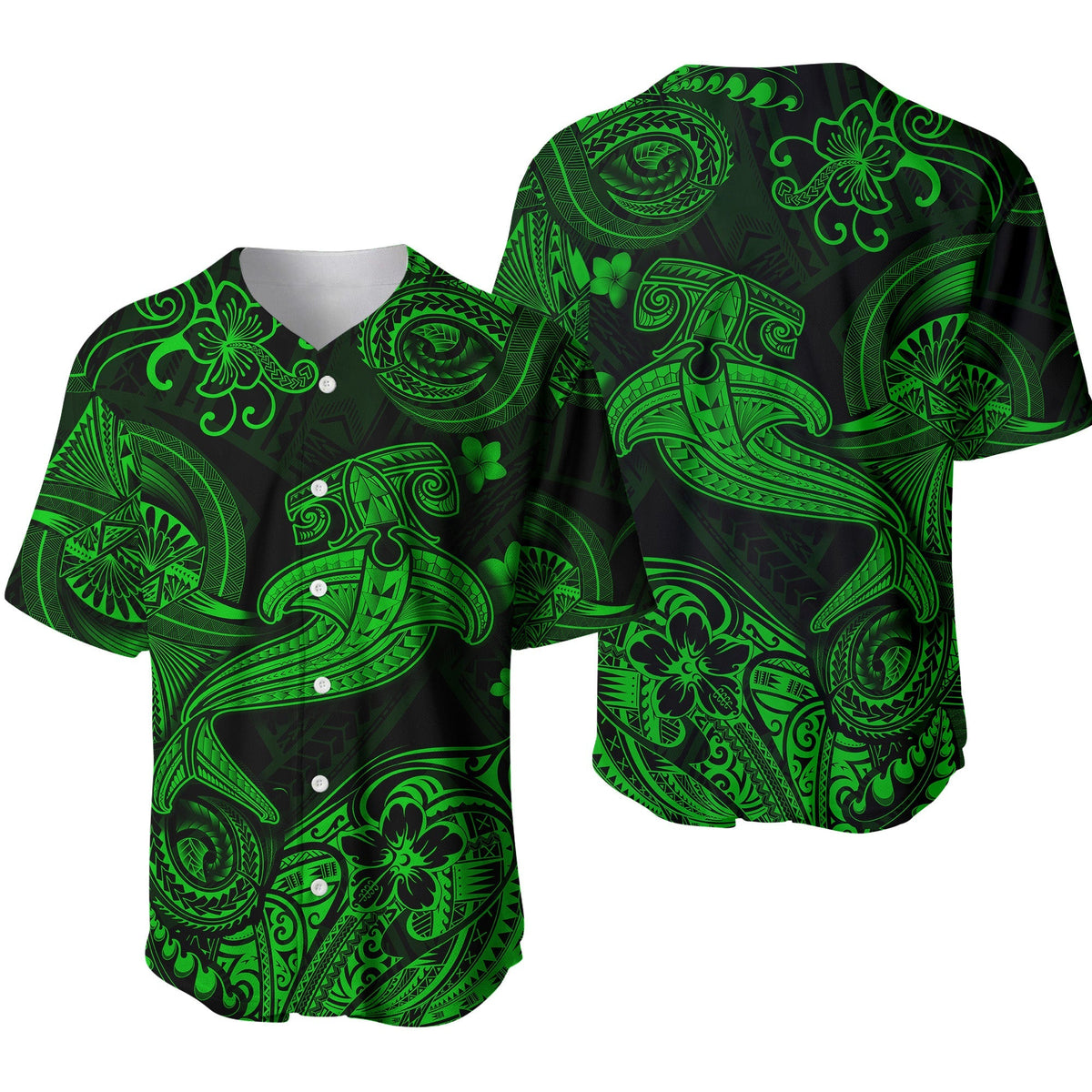 Hawaii Hammer Shark Polynesian Baseball Jersey Unique Style - Green LT8 - Wonder Print Shop