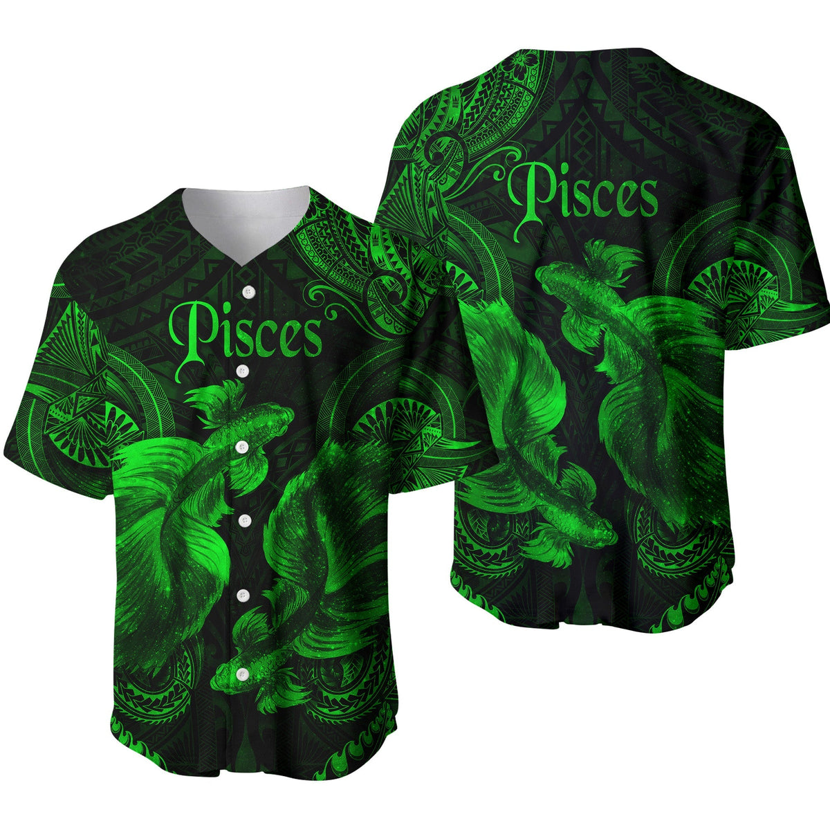 Pisces Zodiac Polynesian Baseball Jersey Unique Style Green LT8 - Wonder Print Shop