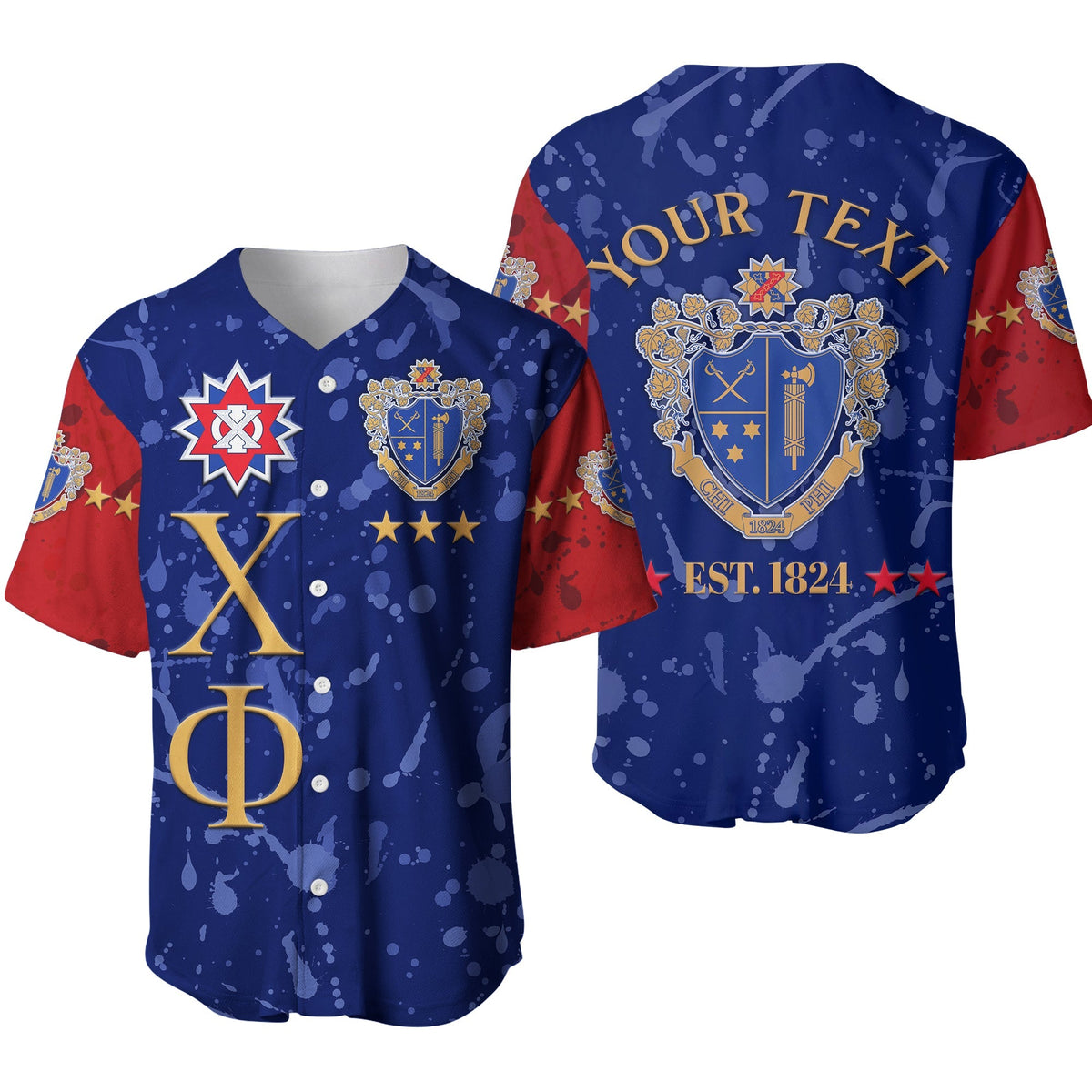 (Custom Personalised) Chi Phi Baseball Jersey Simple Style Blue Scarlet LT8 - Wonder Print Shop