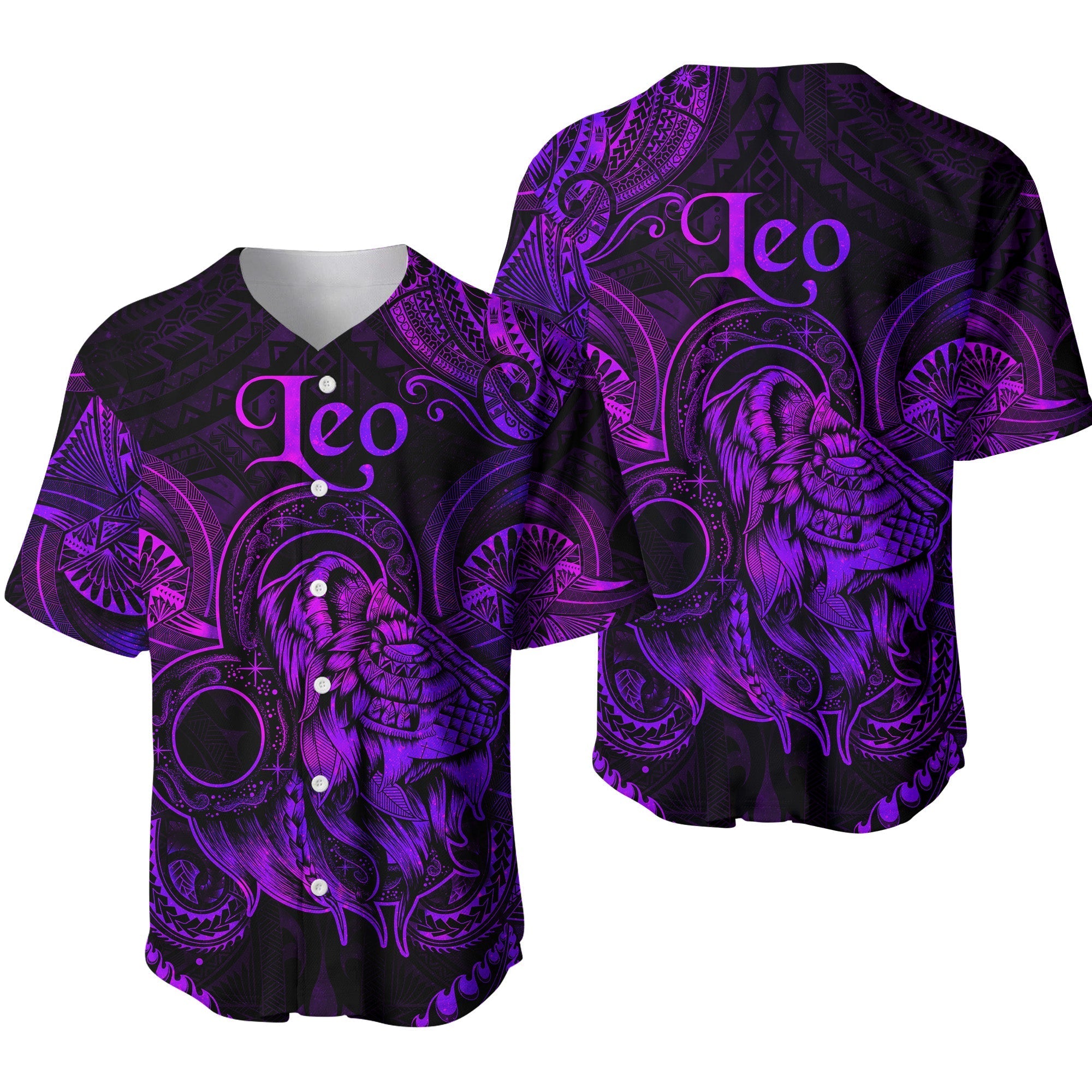 Leo Zodiac Polynesian Baseball Jersey Unique Style - Purple LT8 - Wonder Print Shop