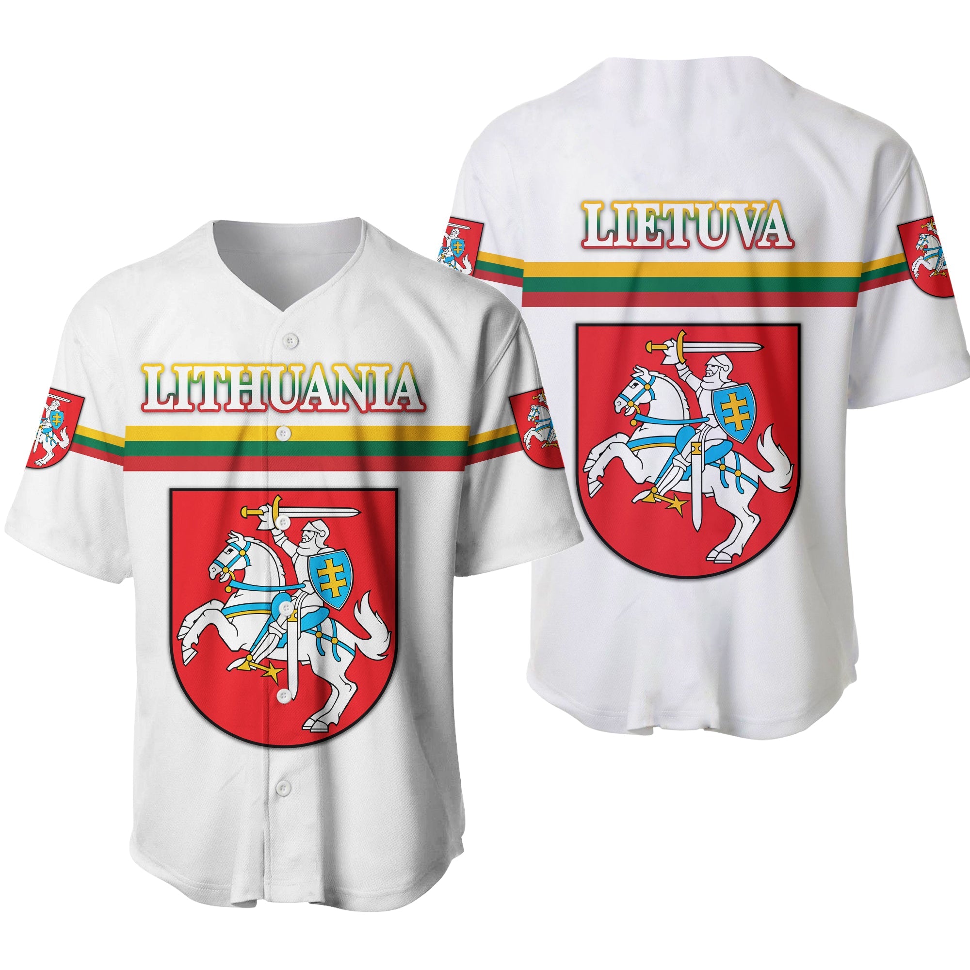 Lithuania Baseball Jersey Coat Of Arms Lietuva Flag Style - White LT8 - Wonder Print Shop