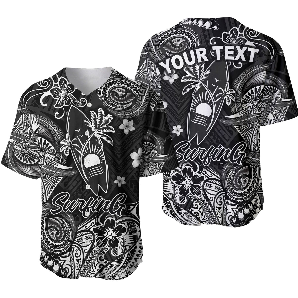 (Custom Personalised) Hawaii Surfing Polynesian Baseball Jersey Unique Style - Black LT8 - Wonder Print Shop