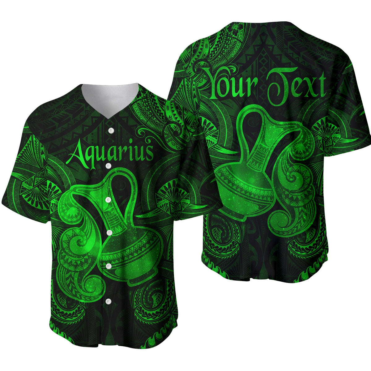 (Custom Personalised) Aquarius Zodiac Polynesian Baseball Jersey Unique Style - Green LT8 - Wonder Print Shop