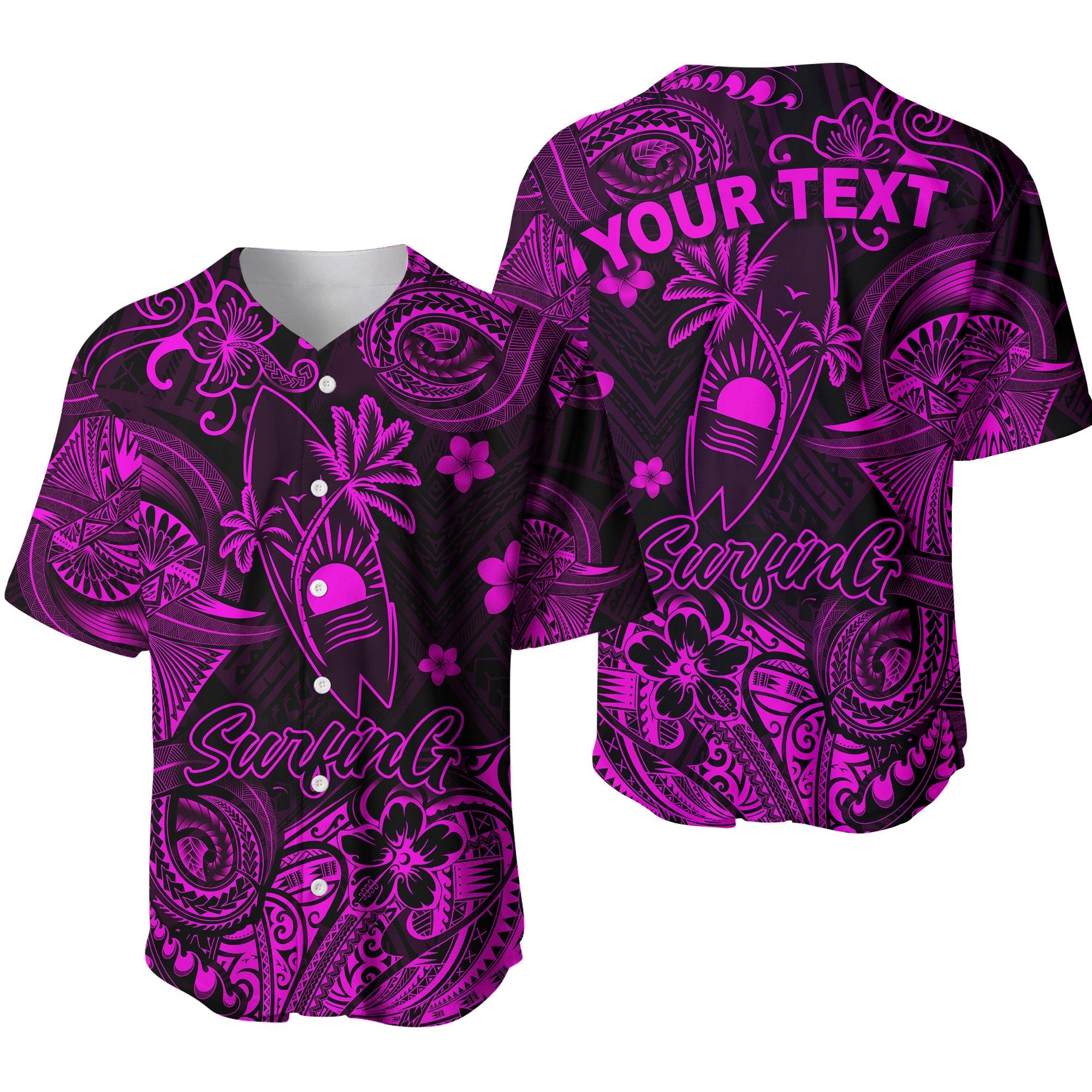 custom-personalised-hawaii-surfing-polynesian-baseball-jersey-unique-style-pink