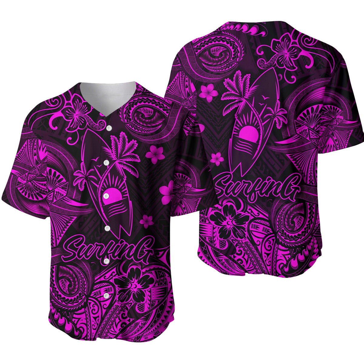 Hawaii Surfing Polynesian Baseball Jersey Unique Style - Pink LT8 - Wonder Print Shop