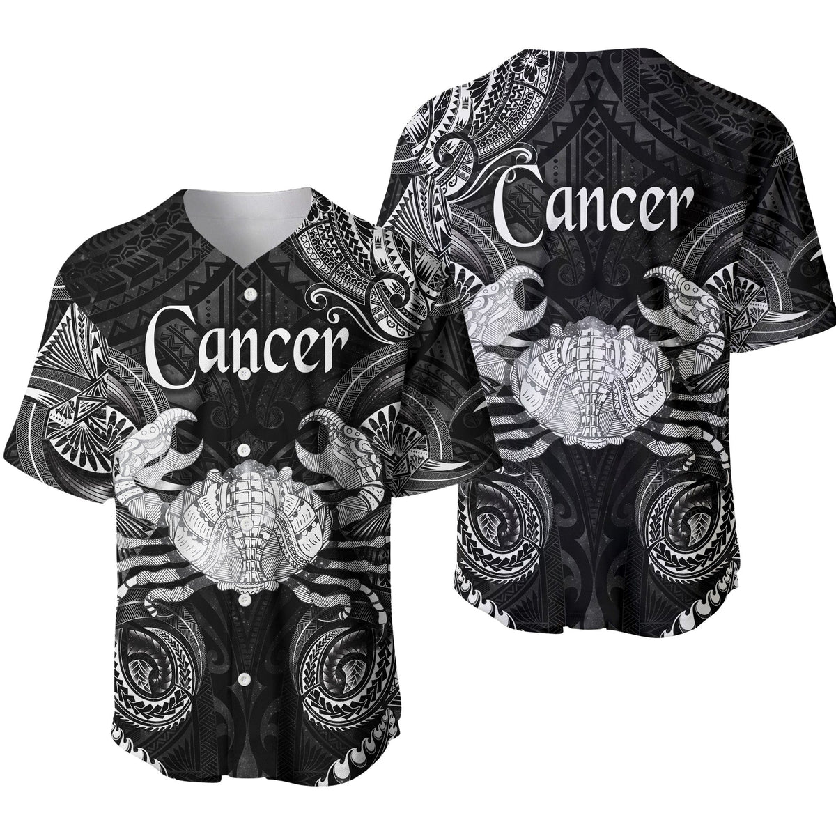 Cancer Zodiac Polynesian Baseball Jersey Unique Style - Black LT8 - Wonder Print Shop