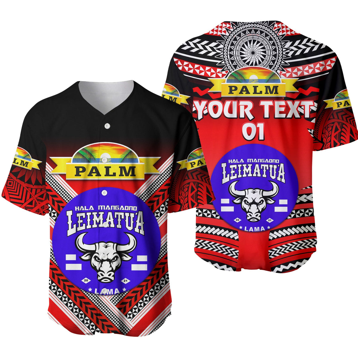 (Custom Personalised) Mate Ma'a Tonga Baseball Jersey Leimatu'a Bulls Creative Style - Red NO.1, Custom Text And Number LT8 - Wonder Print Shop