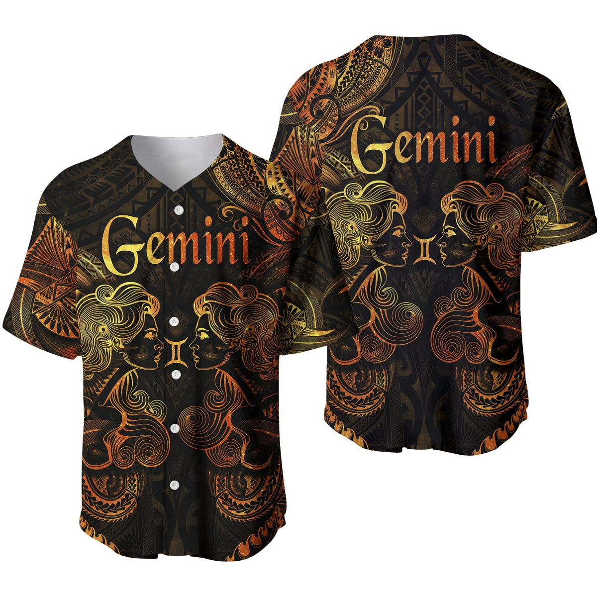 Gemini Zodiac Polynesian Baseball Jersey Unique Style - Gold LT8 - Wonder Print Shop
