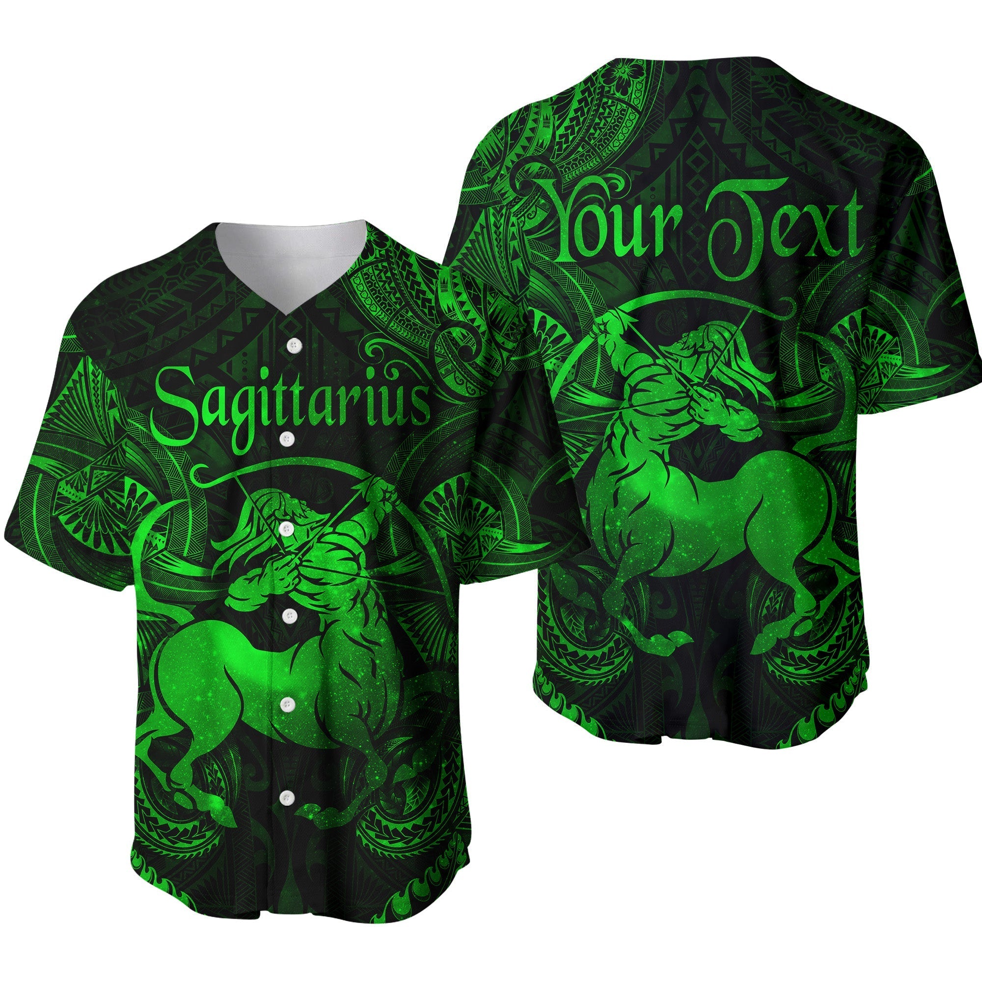 (Custom Personalised) Sagittarius Zodiac Polynesian Baseball Jersey Unique Style - Green LT8 - Wonder Print Shop