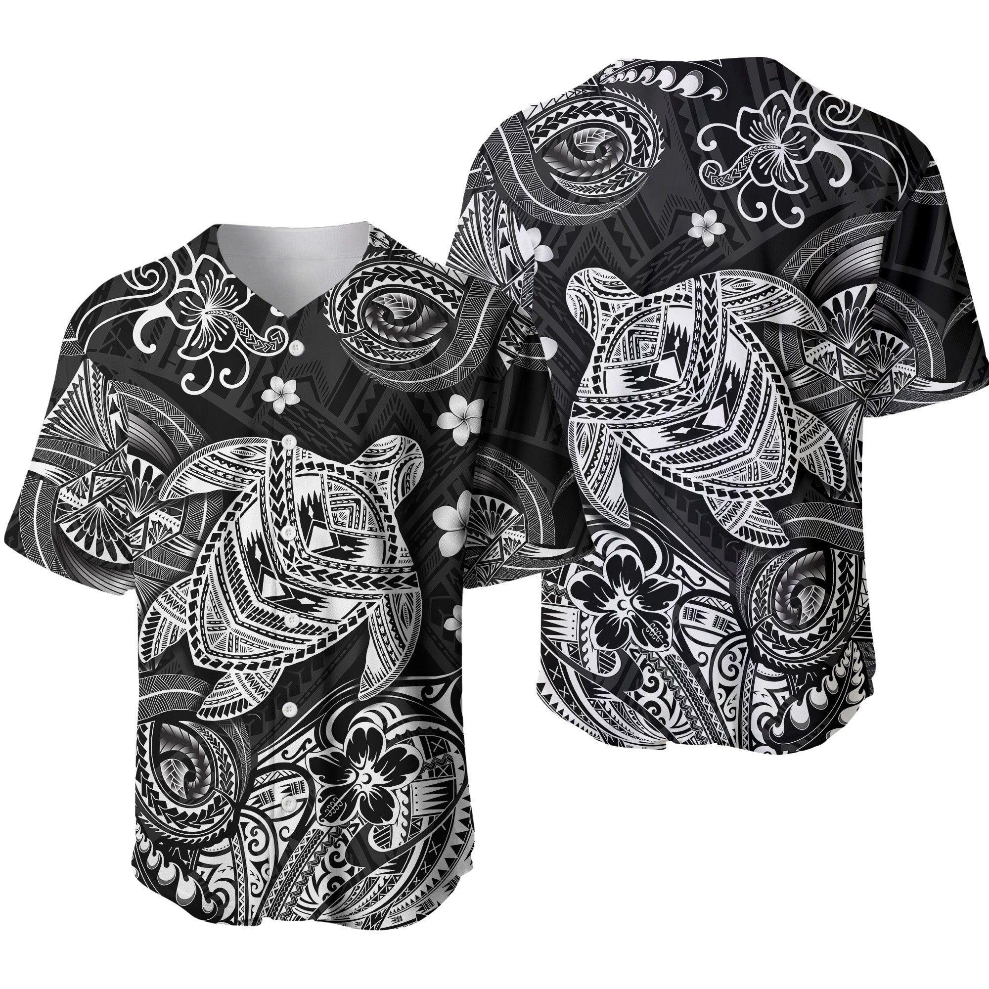 Hawaii Turtle Polynesian Baseball Jersey Plumeria Flower Unique Style - Black LT8 - Wonder Print Shop