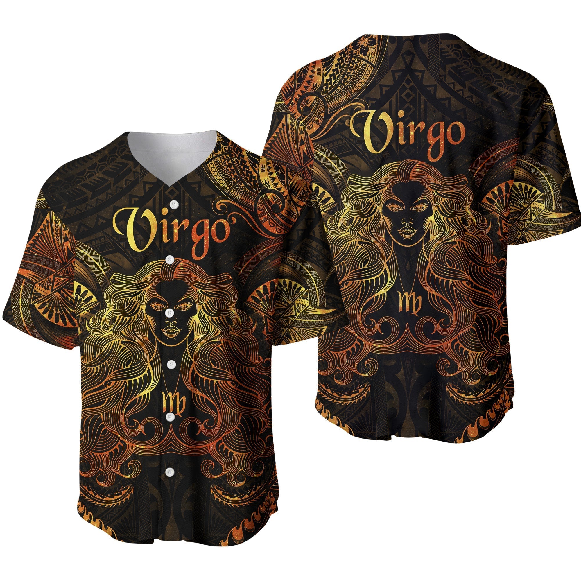Virgo Zodiac Polynesian Baseball Jersey Unique Style - Gold LT8 - Wonder Print Shop
