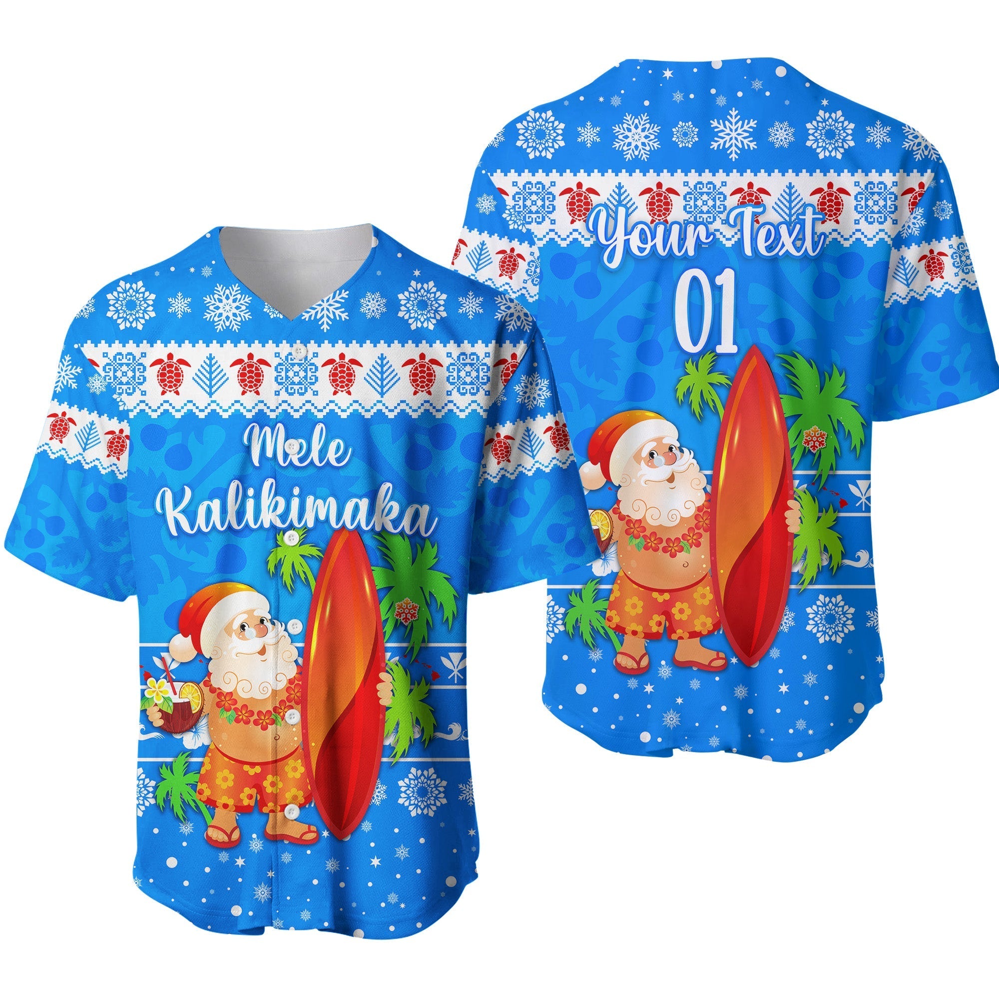 custom-personalised-hawaii-christmas-baseball-jersey-santa-claus-surfing-simple-style-blue