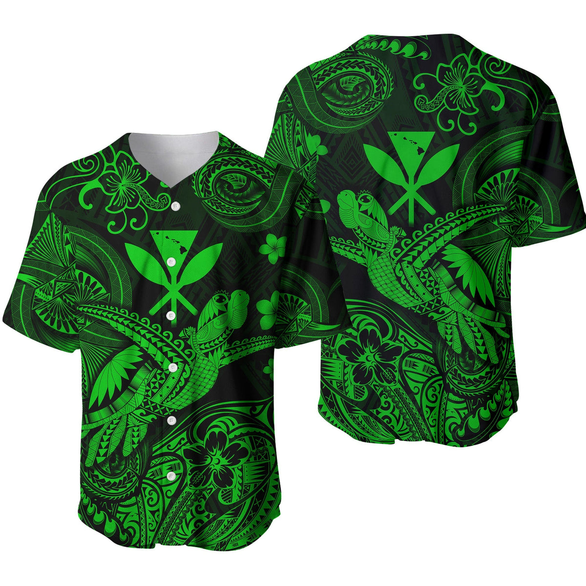 Hawaii Turtle Map Polynesian Baseball Jersey Kanaka Maoli Unique Style - Green LT8 - Wonder Print Shop