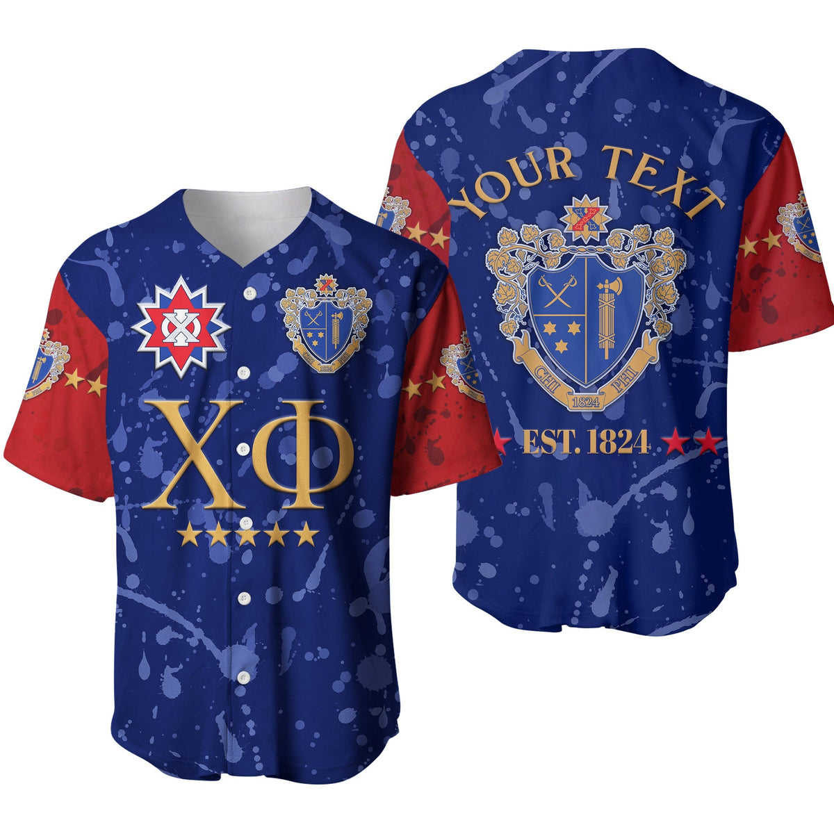 (Custom Personalised) Chi Phi Baseball Jersey Original Style Blue Scarlet LT8 - Wonder Print Shop