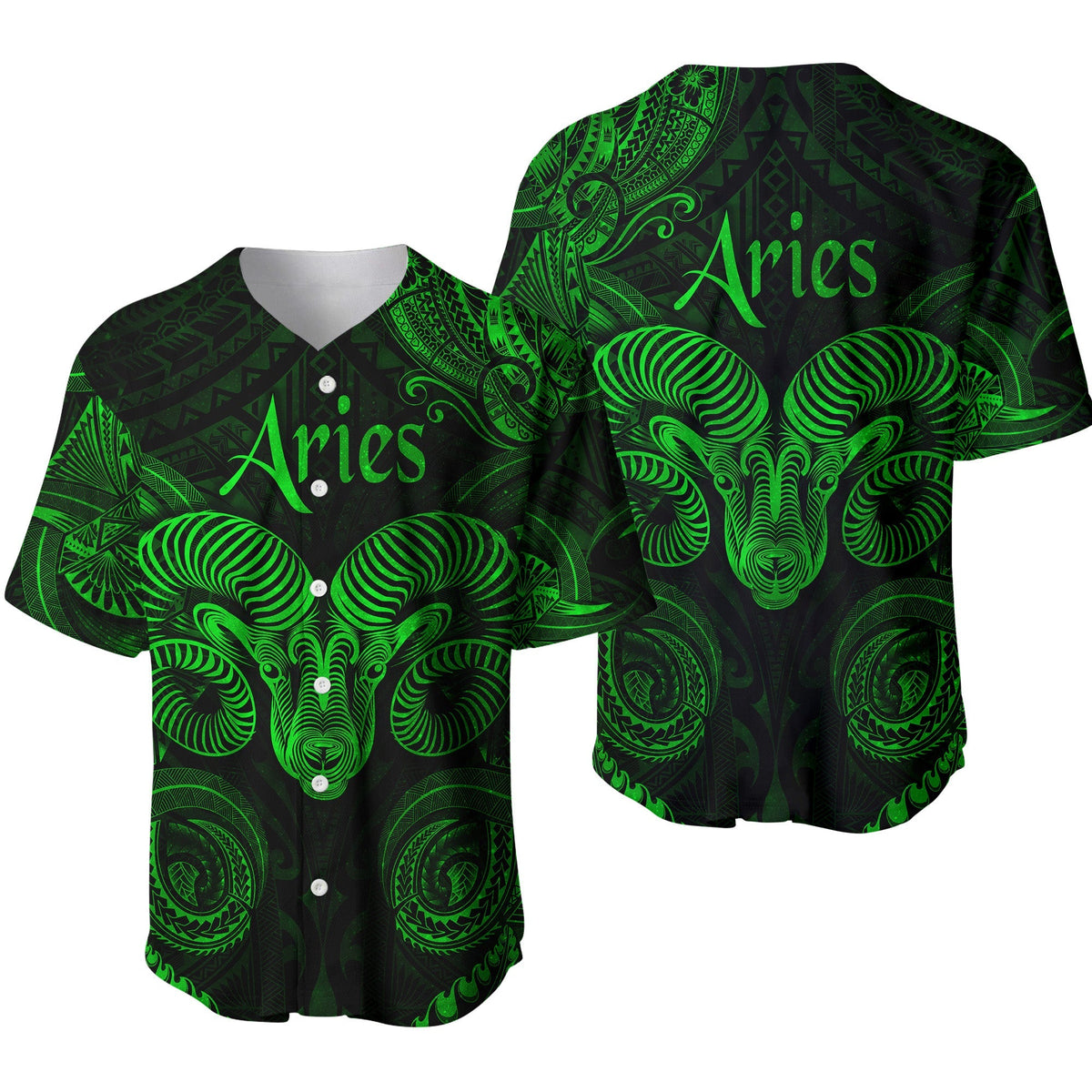 Aries Zodiac Polynesian Baseball Jersey Unique Style - Green LT8 - Wonder Print Shop
