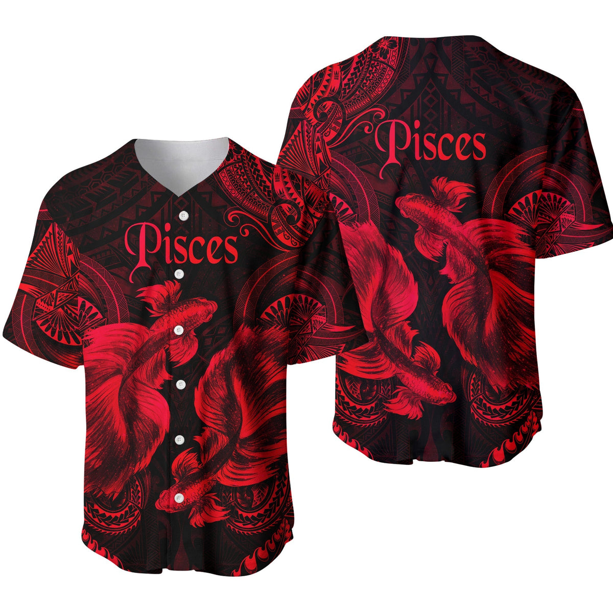 Pisces Zodiac Polynesian Baseball Jersey Unique Style Red LT8 - Wonder Print Shop