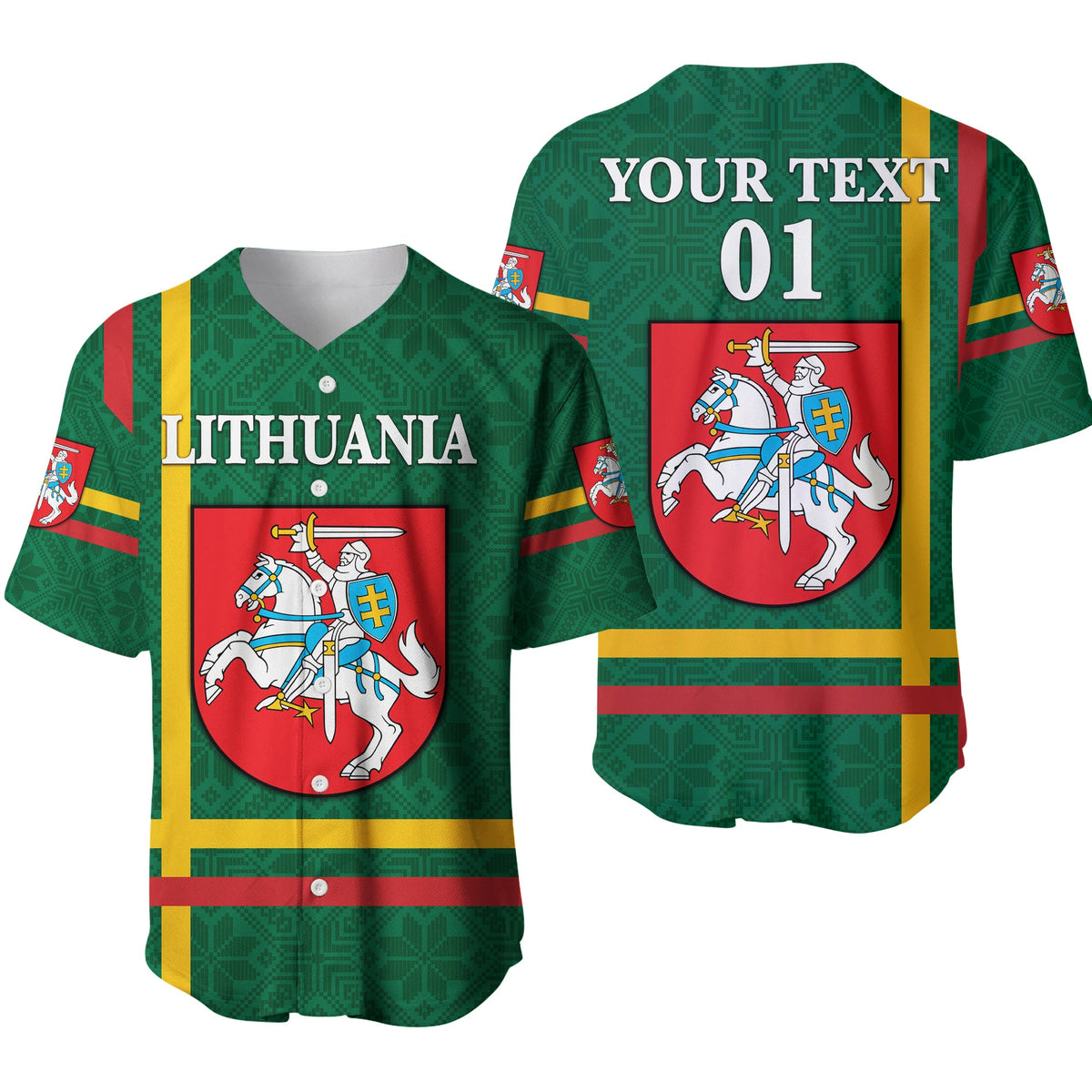 (Custom Personalised) Lithuania Baseball Jersey Coat Of Arms Lietuva Flag Style - Green LT8 - Wonder Print Shop