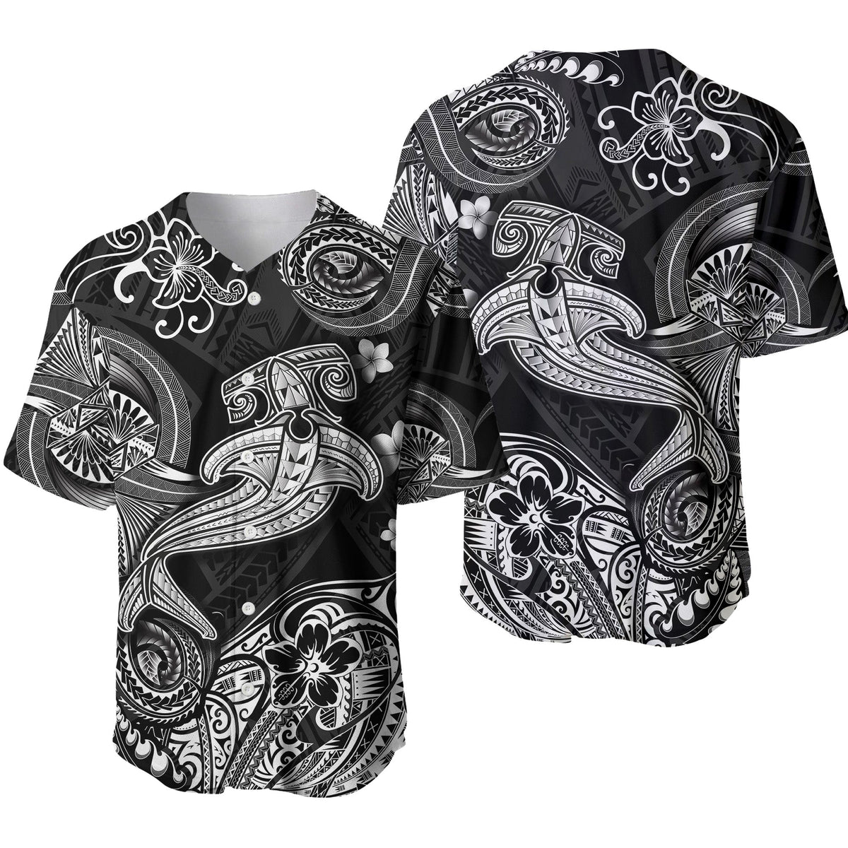 Hawaii Hammer Shark Polynesian Baseball Jersey Unique Style - Black LT8 - Wonder Print Shop