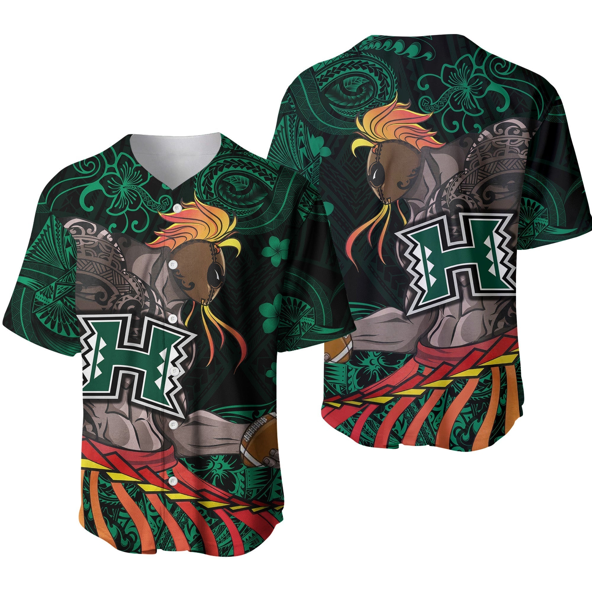 Hawaii Warriors Polynesian Baseball Jersey Unique Style - Green LT8 - Wonder Print Shop