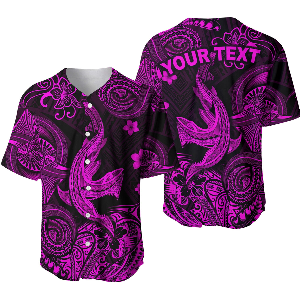 (Custom Personalised) Hawaii Angry Shark Polynesian Baseball Jersey Unique Style - Pink LT8 - Wonder Print Shop