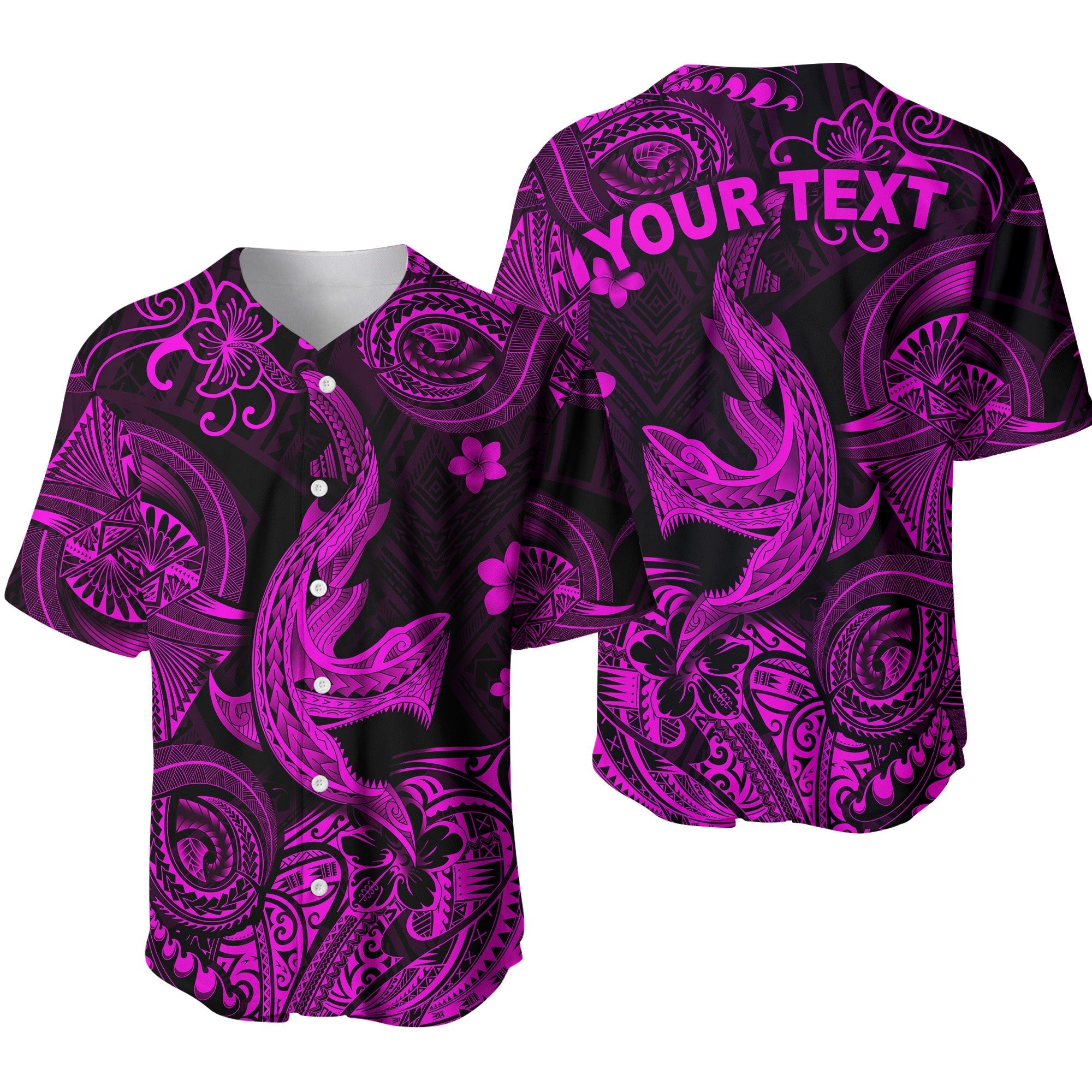 custom-personalised-hawaii-angry-shark-polynesian-baseball-jersey-unique-style-pink