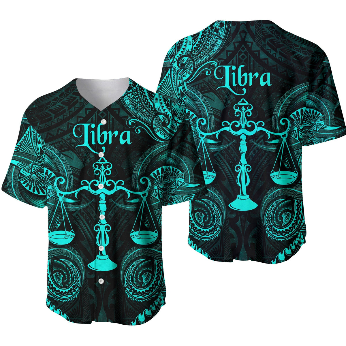 Libra Zodiac Polynesian Baseball Jersey Unique Style - Turquoise LT8 - Wonder Print Shop